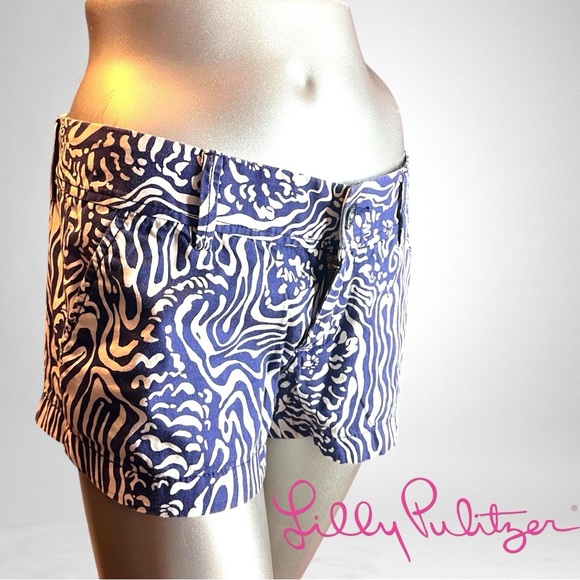 LILLY PULITZER The Walsh Short Night Swimming Casual Beach Summer Chino Blue Sz2 - Picture 1 of 7